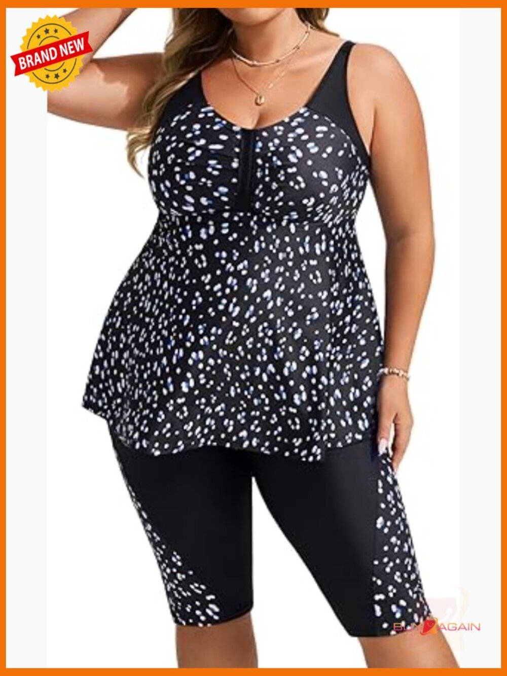 Plus Size Tankini Set with Capris High Waist Swimdress Flowy Tummy Control UPF